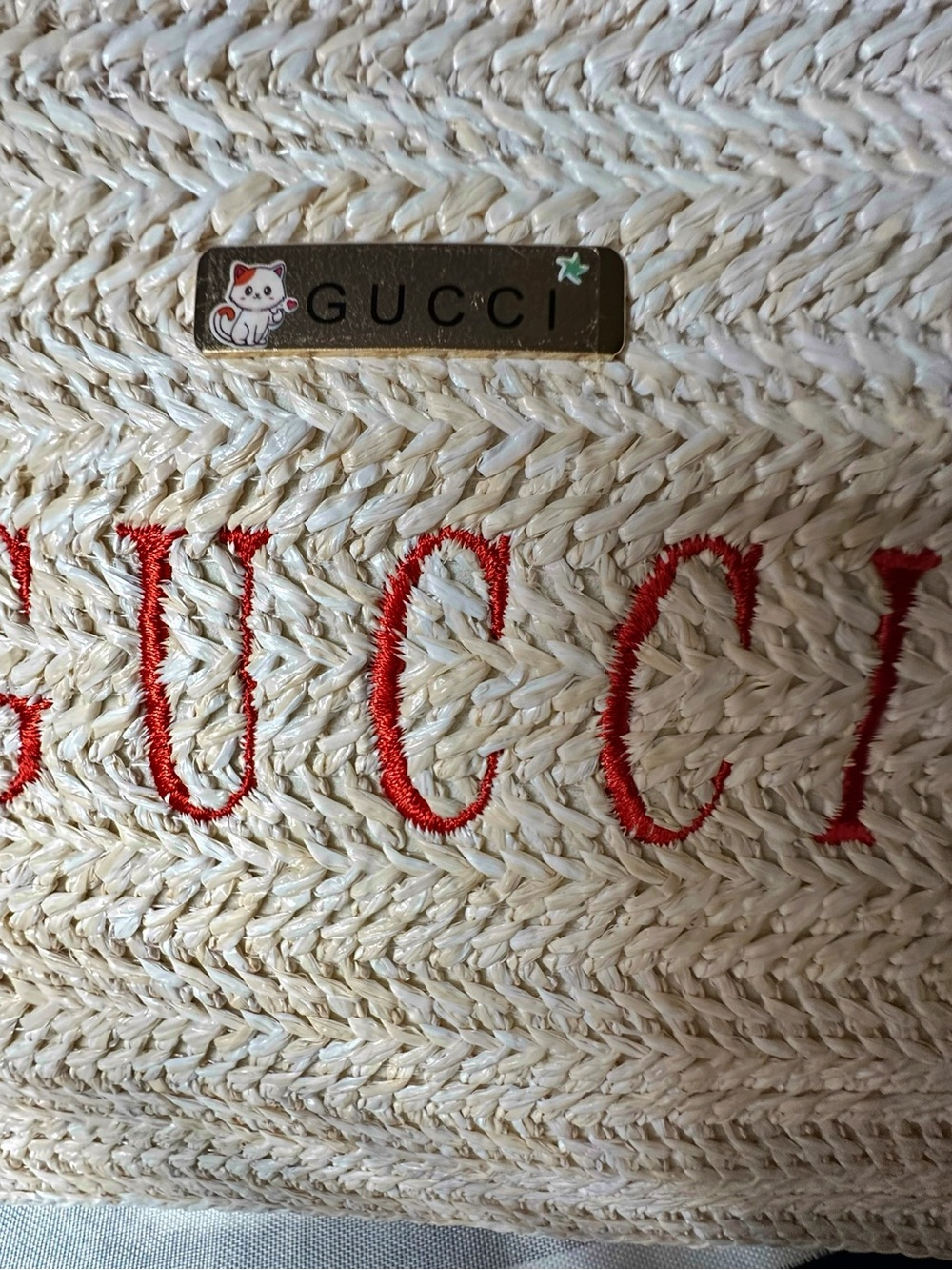 Gucci Natural Straw Tote with Red Embroidered Logo GWP/ Novelty Gift NWT - Picture 4 of 9